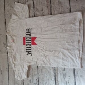 Michelob White Red Black Vintage Hanes Single Stitch Logo Print Tee 60s 70s
